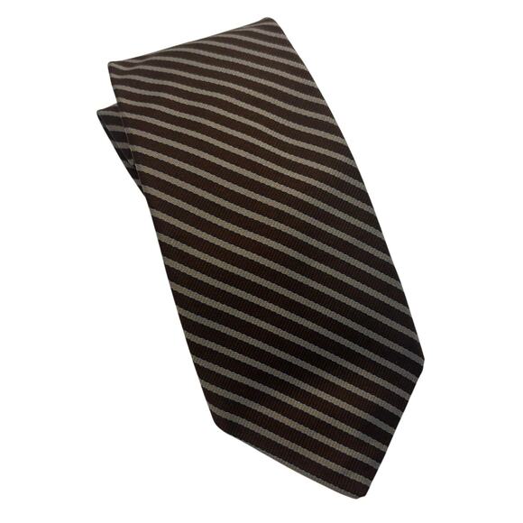 PRIDE OF ENGLAND Brown/Cream DIAGONAL STRIPES Silk MEN'S Neck Tie - Picture 1 of 5